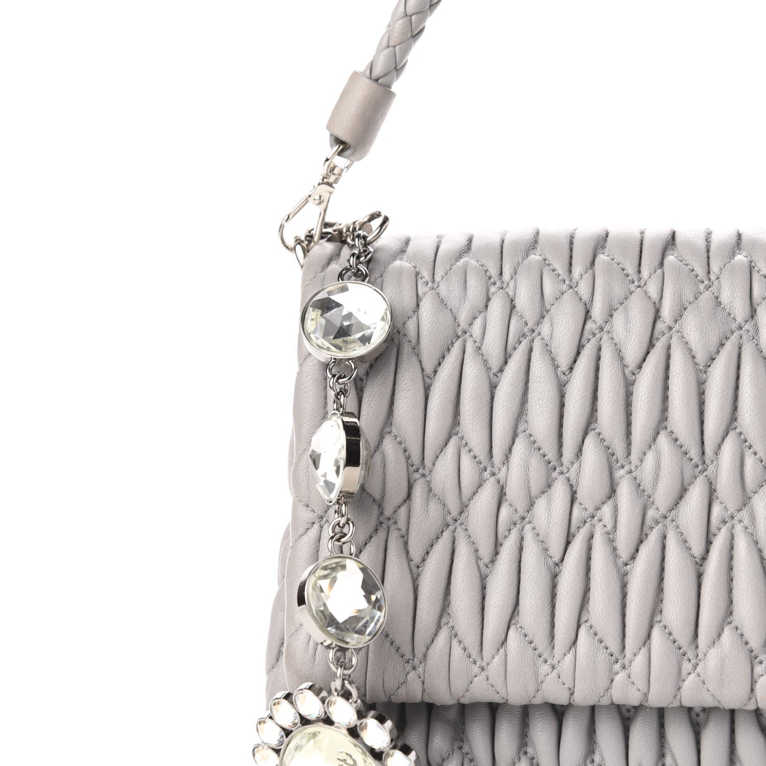 Miu Miu Nappa Matelasse Crystal Flap Clutch Grey 11 of 11