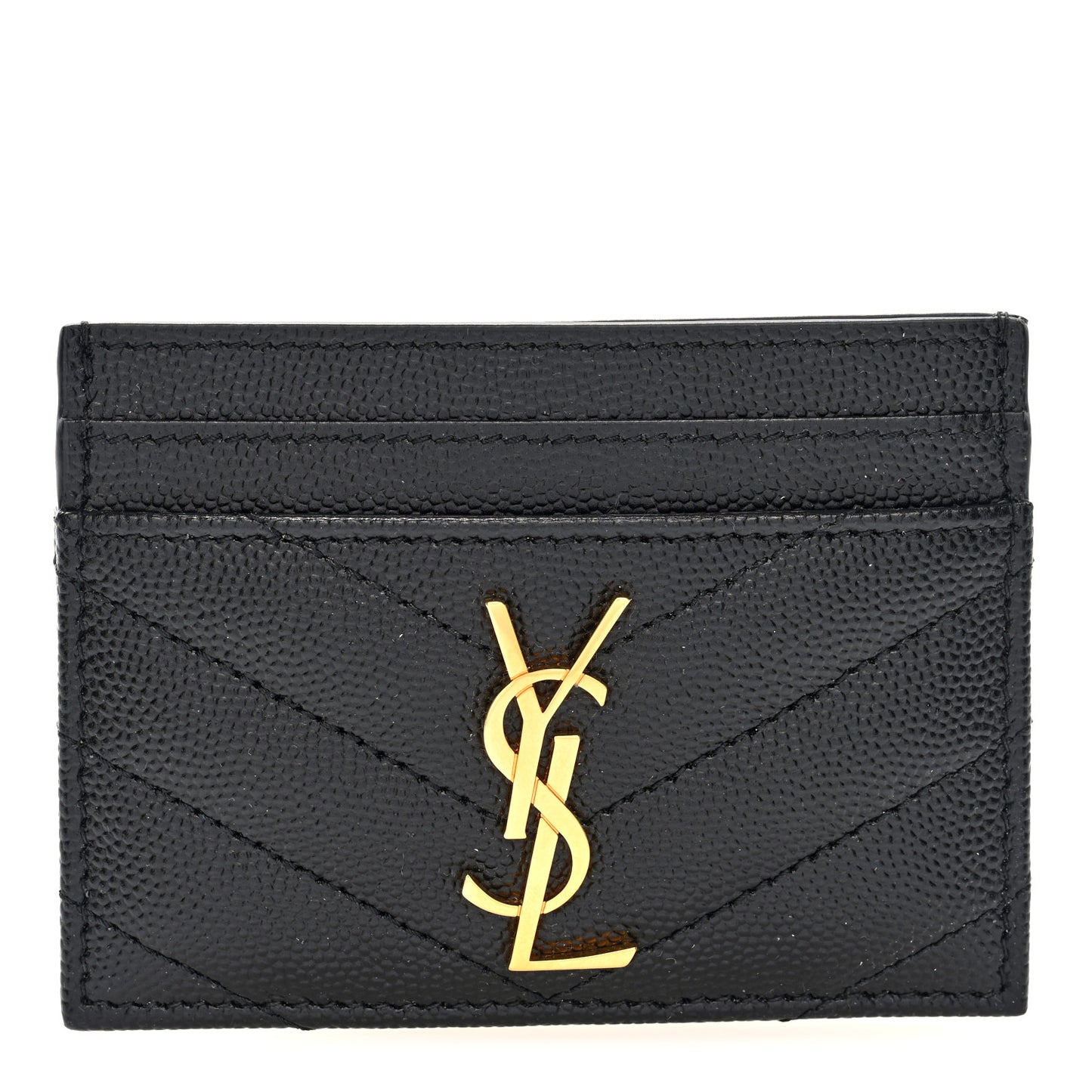 Grain De Poudre Matelasse Chevron Monogram Credit Card Case Black