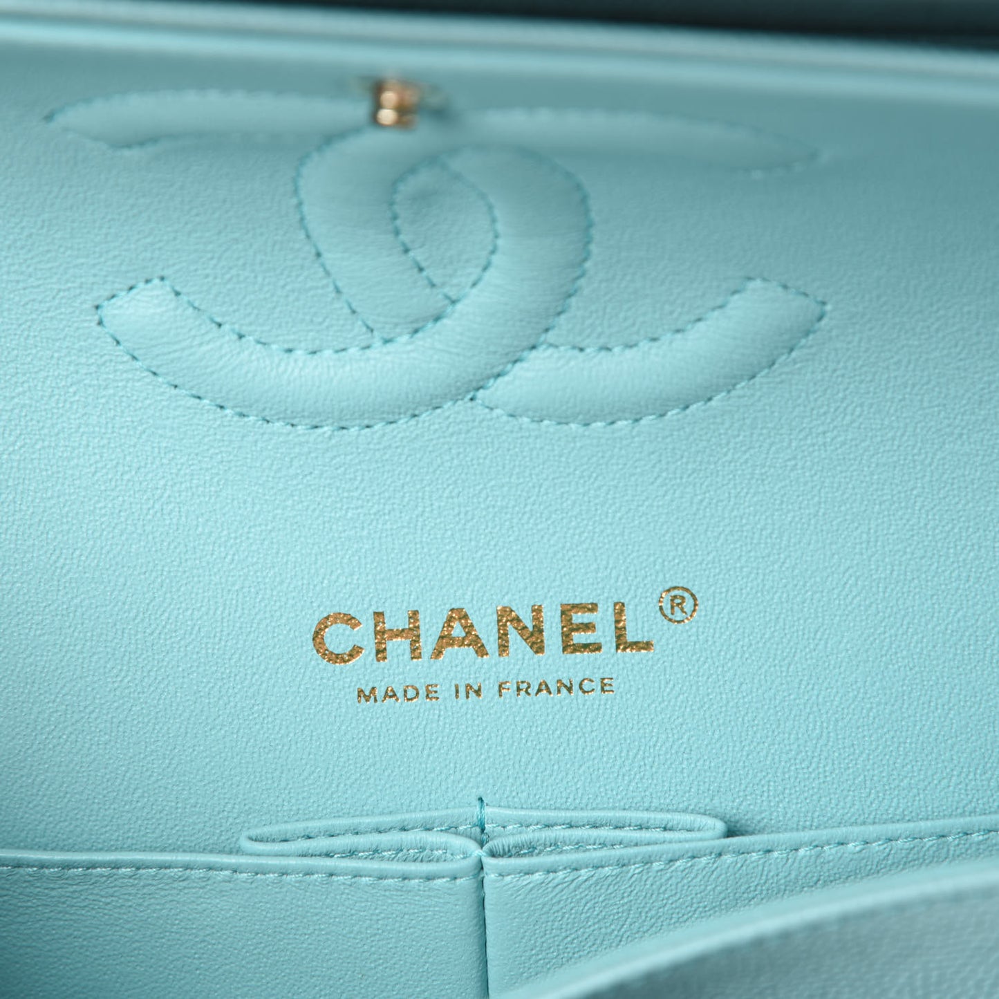 Caviar Quilted Medium Double Flap Light Blue