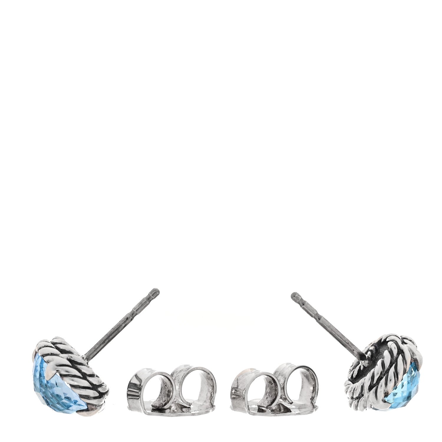 David Yurman Sterling Silver Blue Topaz 8mm Chatelaine Earrings 3 of 4