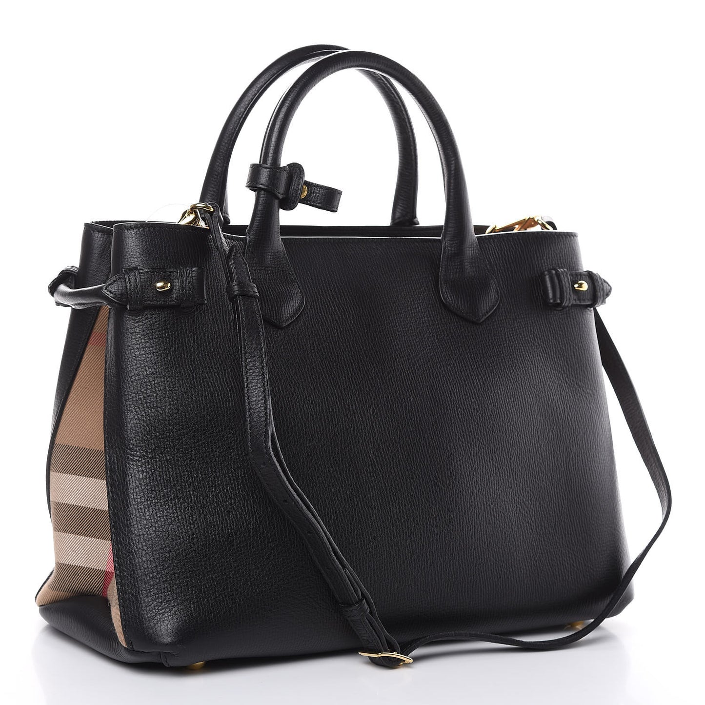Grainy Calfskin House Check Medium Banner Tote Black