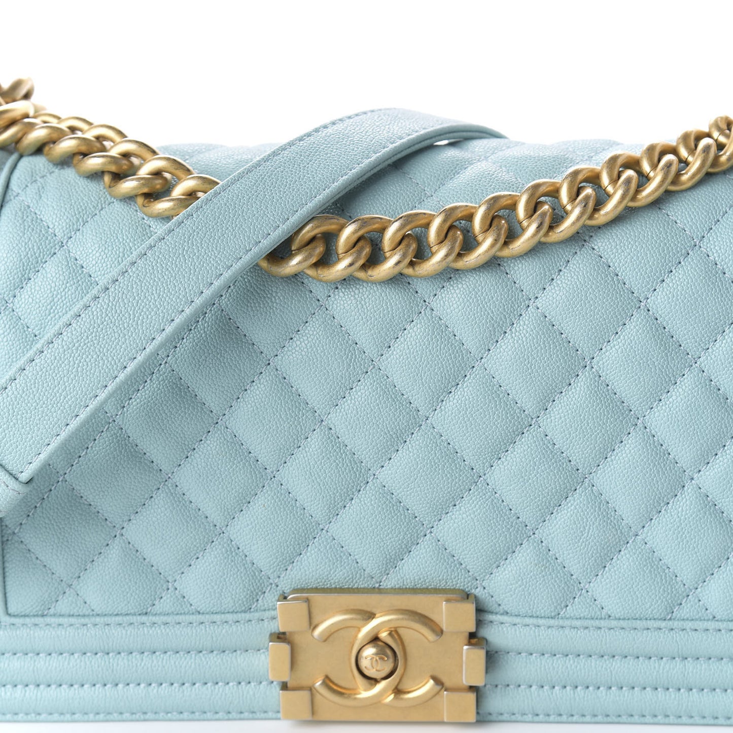 Caviar Quilted Medium Boy Flap Light Blue