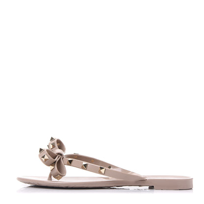 Valentino Garavani PVC Jelly Rockstud Bow Thong Sandals 37 Poudre 1 of 7