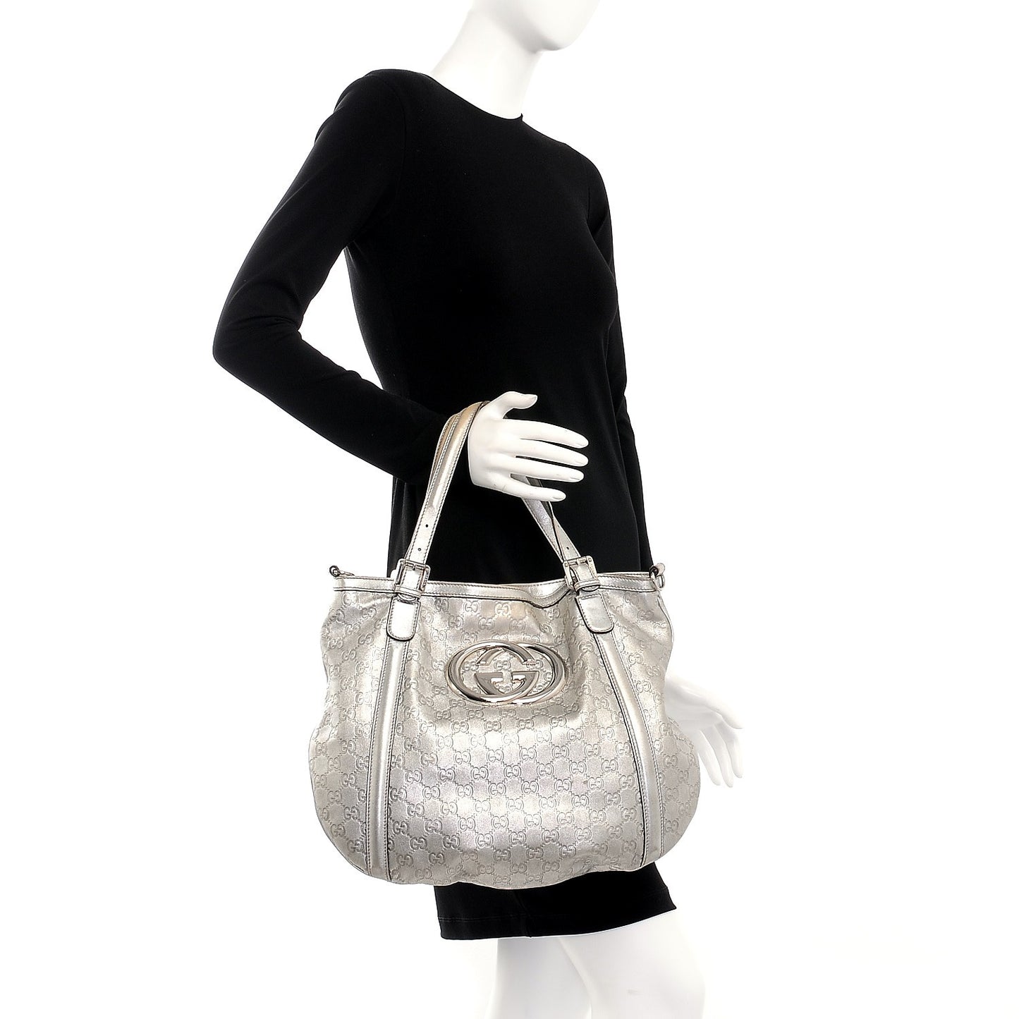 Guccissima Medium Britt Tote Silver