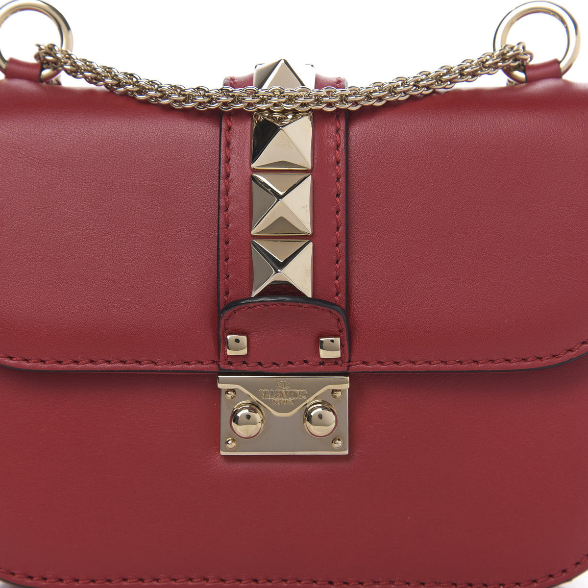 Vitello Small Glam Lock Rockstud Flap Red