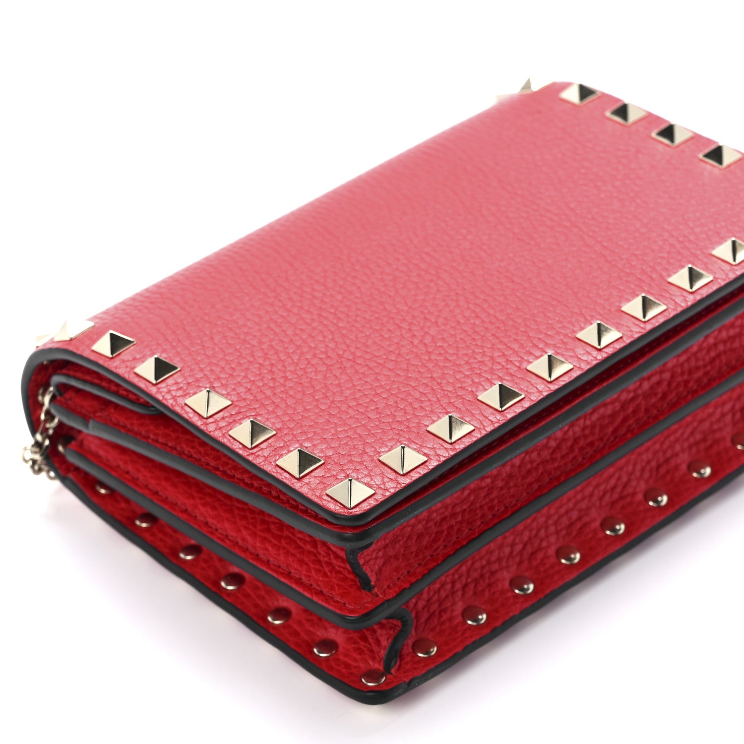 Valentino Garavani Pebbled Calfskin Rockstud Wallet on Chain Rouge Pur 10 of 11