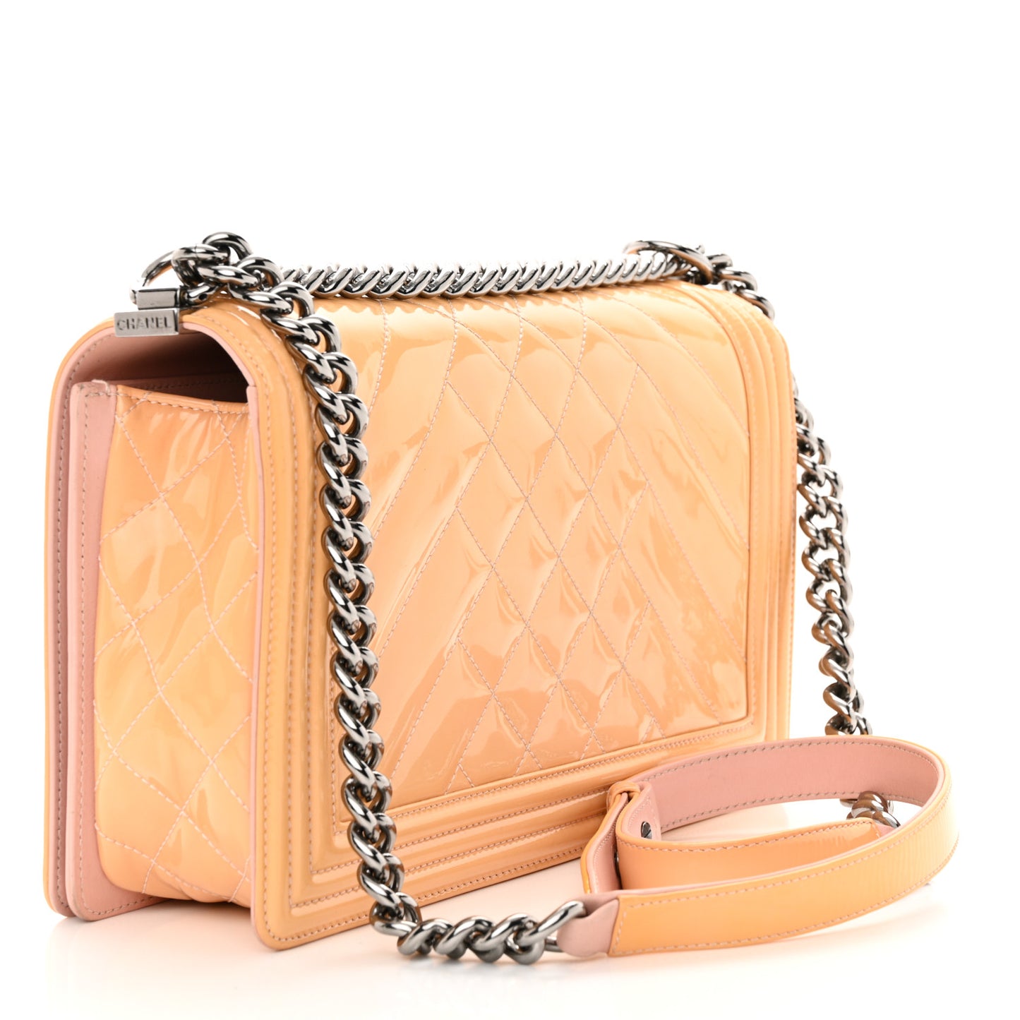 Patent Chevron Quilted New Medium Boy Flap Light Pink