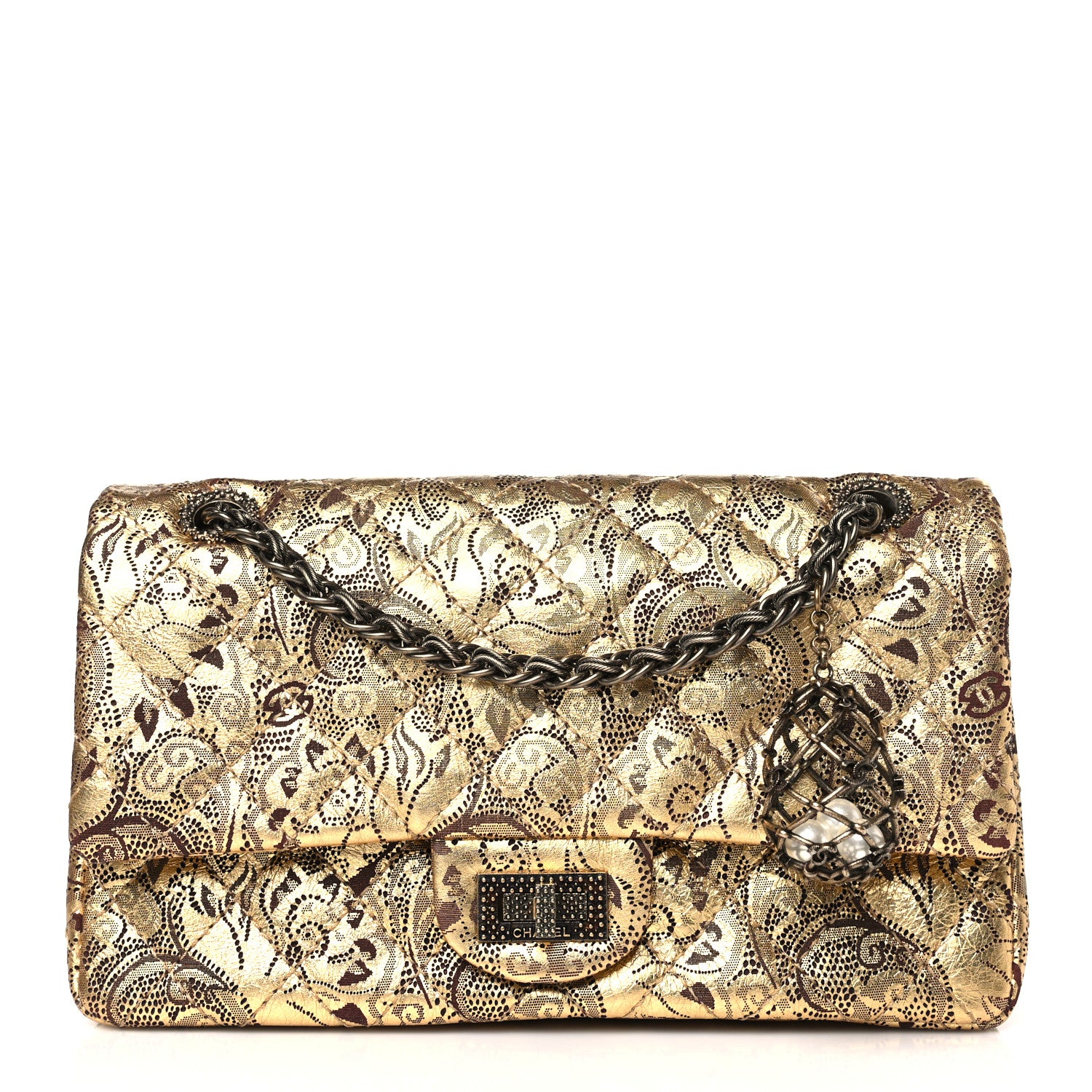 Chanel Buffalo Hand Painted Lace 2.55 Reissue 225 Flap Gold 1 of 9