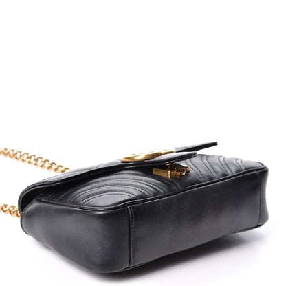 Gucci Calfskin Matelasse Mini GG Marmont Shoulder Bag Black 3 of 12