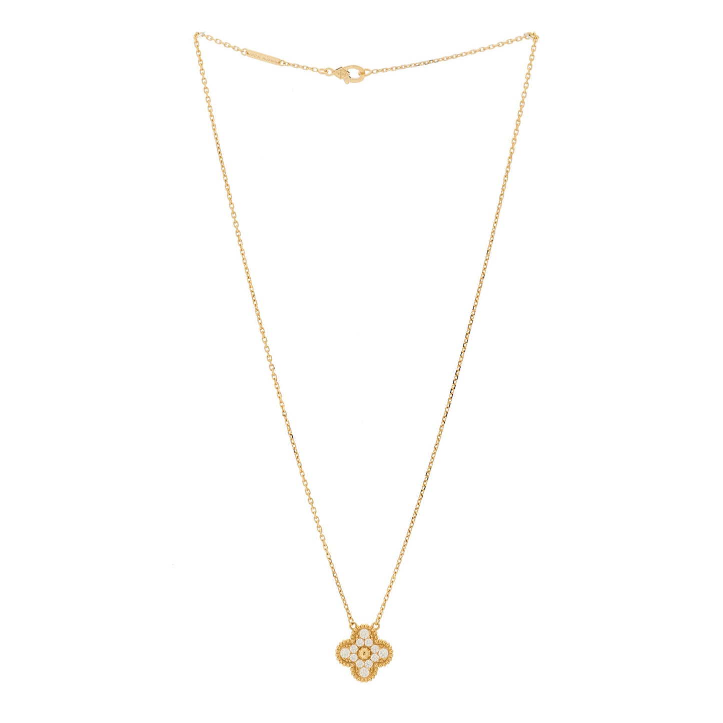 18K Yellow Gold Diamond Vintage Alhambra Pendant Necklace