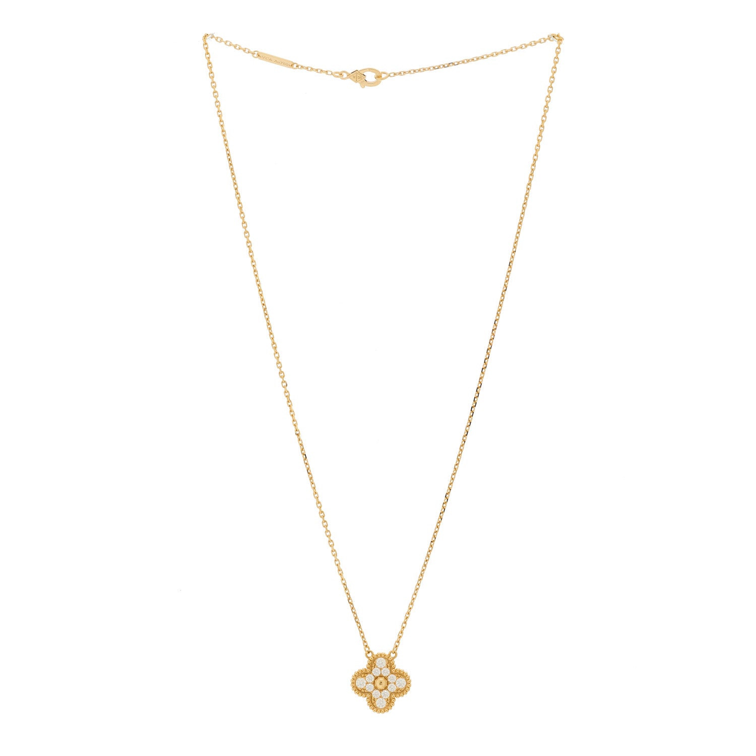 Van Cleef & Arpels 18K Yellow Gold Diamond Vintage Alhambra Pendant Necklace 3 of 7