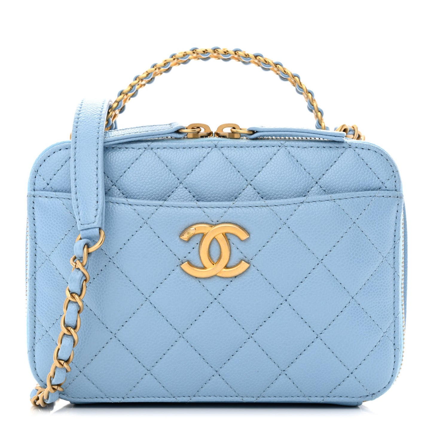 Caviar Quilted Small Pick Me Up Vanity Case Light Blue