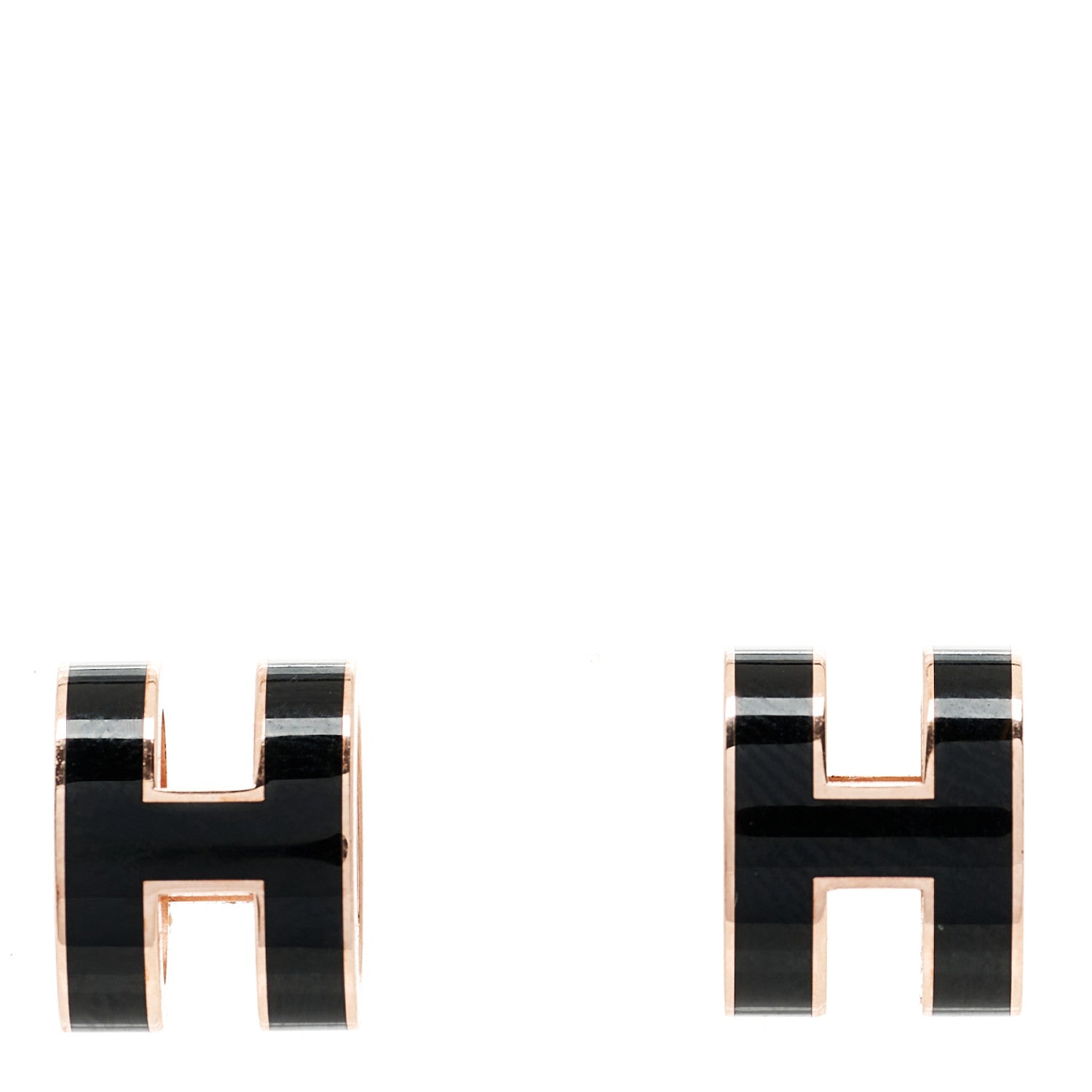 Hermes Rose Gold Lacquered Pop H Earrings Black 1 of 5