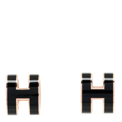 Hermes Rose Gold Lacquered Pop H Earrings Black 1 of 5