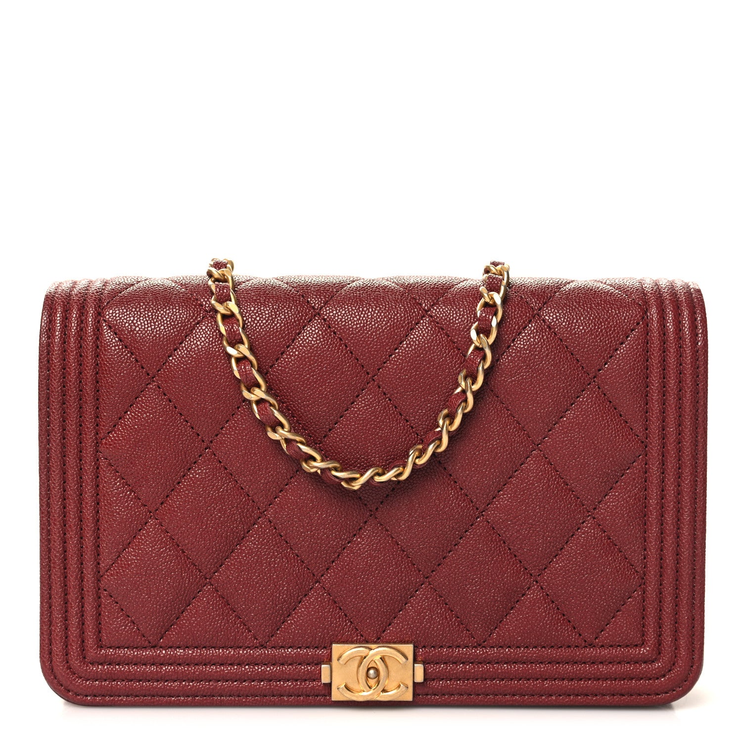 Chanel Caviar Quilted Boy Wallet On Chain WOC Burgundy 1 of 13