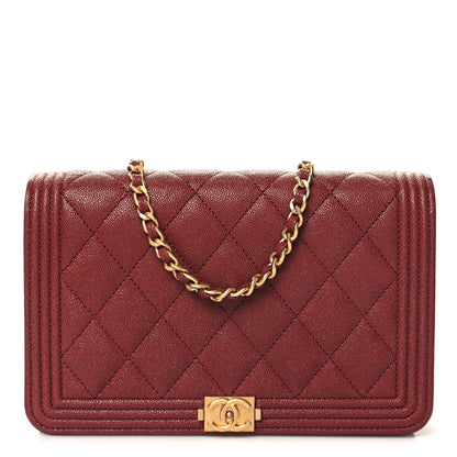 Chanel Caviar Quilted Boy Wallet On Chain WOC Burgundy 1 of 13
