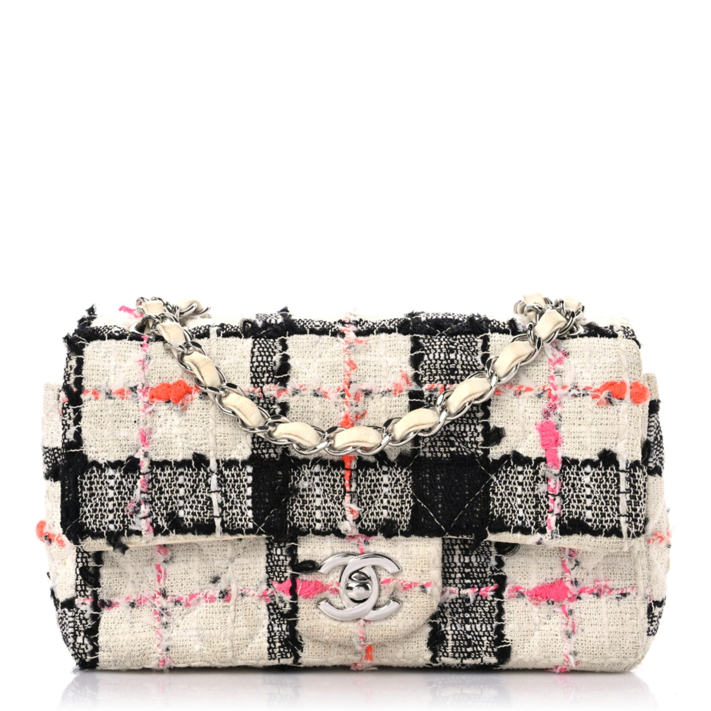 Tweed Quilted Mini Rectangular Flap Black White Pink