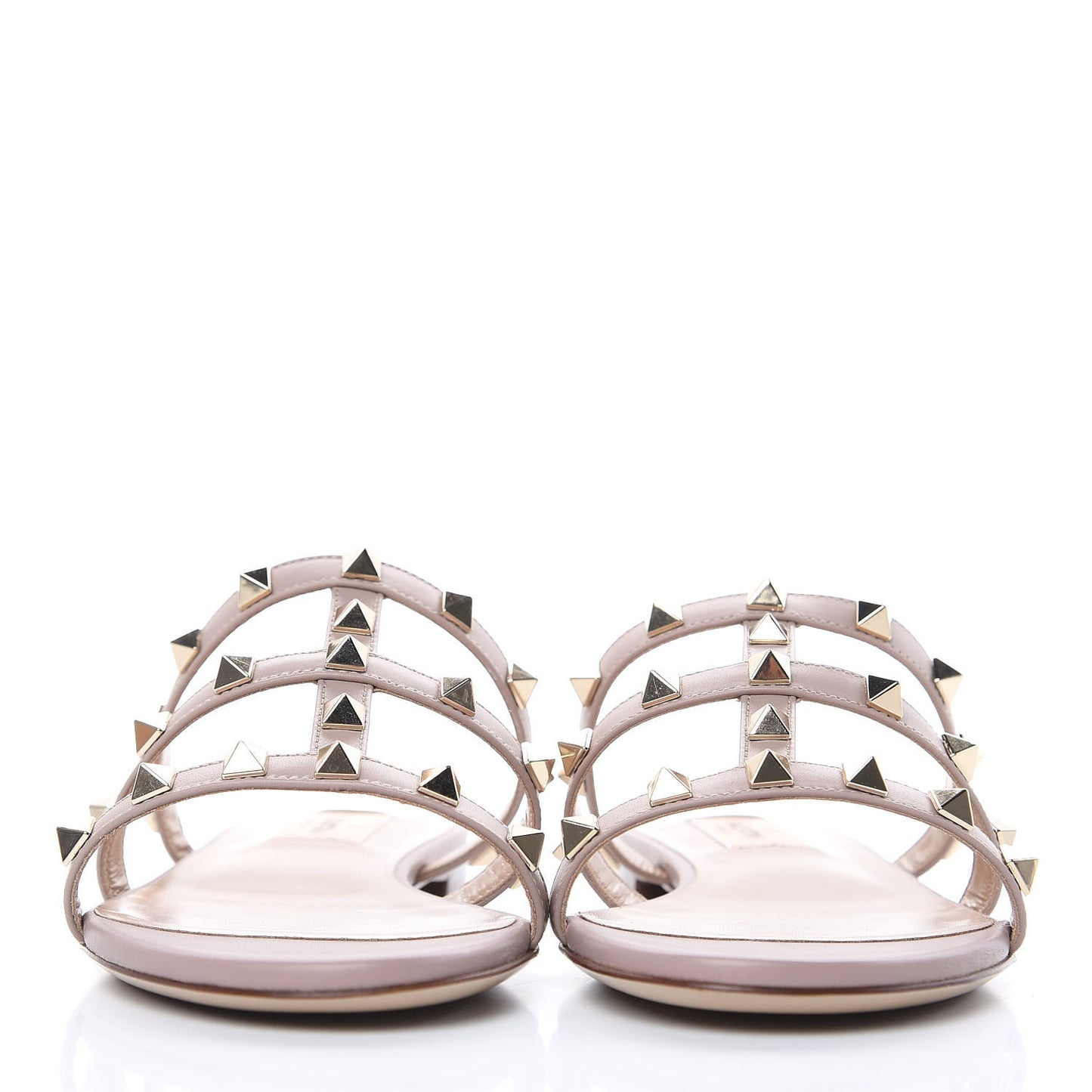 Calfskin Rockstud Caged Flat Slide Sandals 36 Poudre