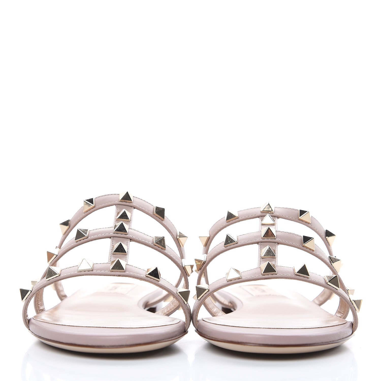 Valentino Garavani Calfskin Rockstud Caged Flat Slide Sandals 36 Poudre 2 of 8