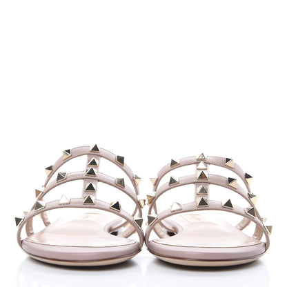 Valentino Garavani Calfskin Rockstud Caged Flat Slide Sandals 36 Poudre 2 of 8