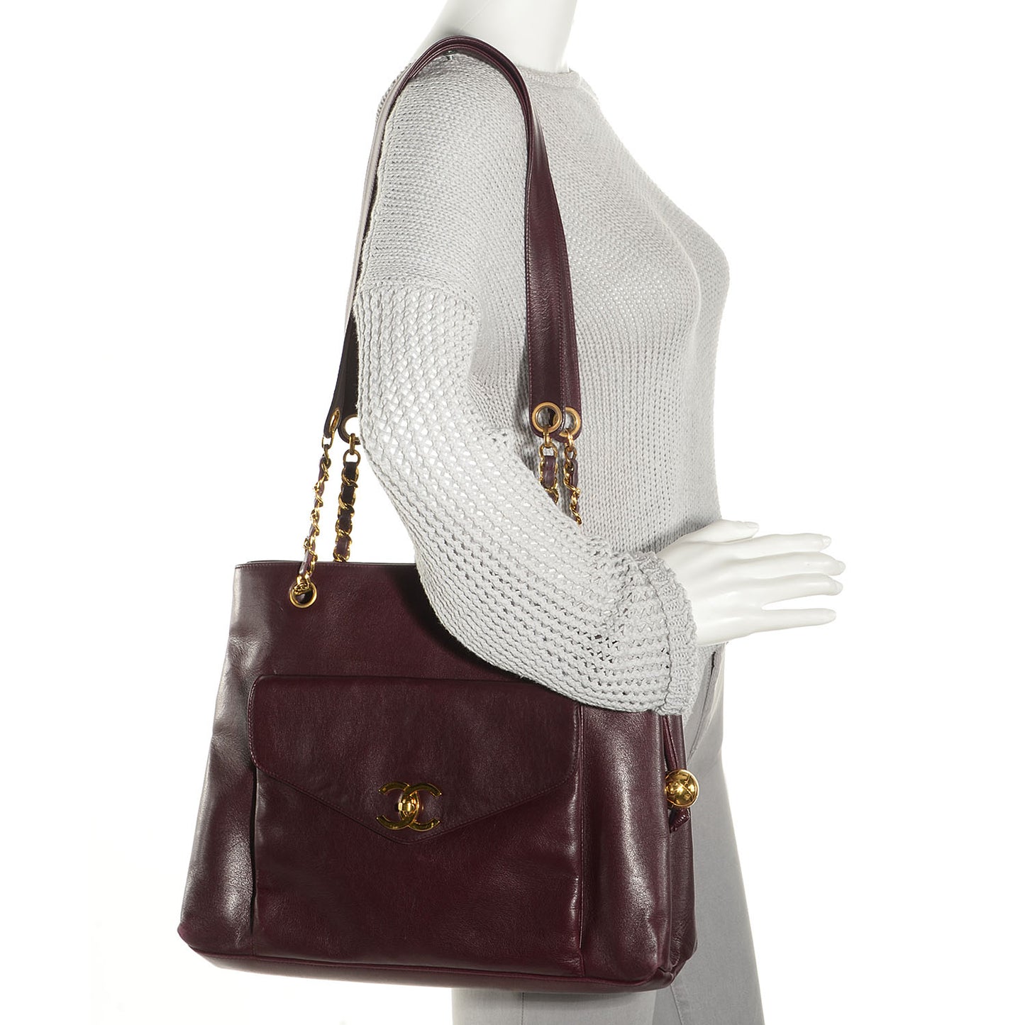 Calfskin Flap Shoulder Bag Bordeaux