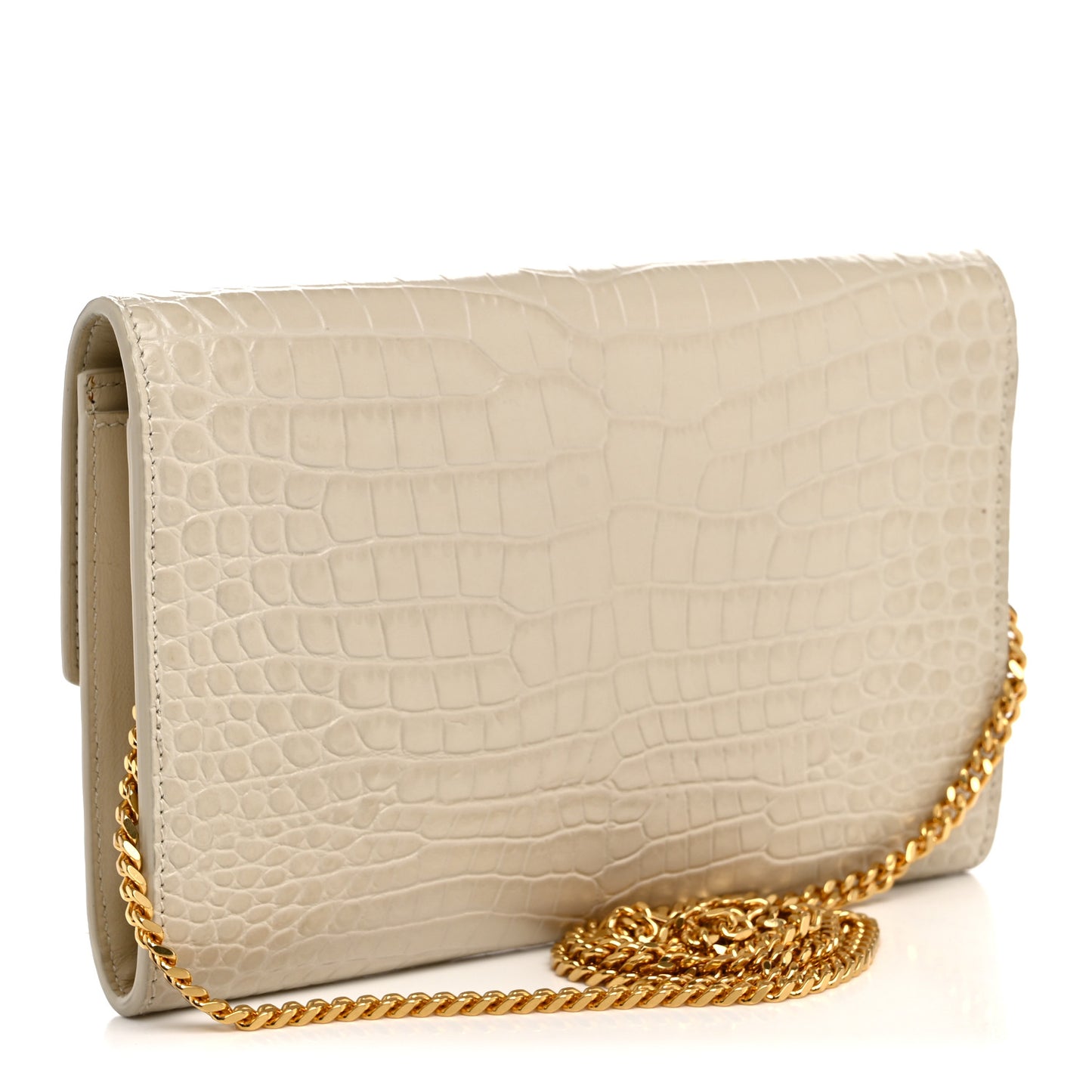 Calfskin Crocodile Embossed Monogram Uptown Chain Wallet Crema Soft
