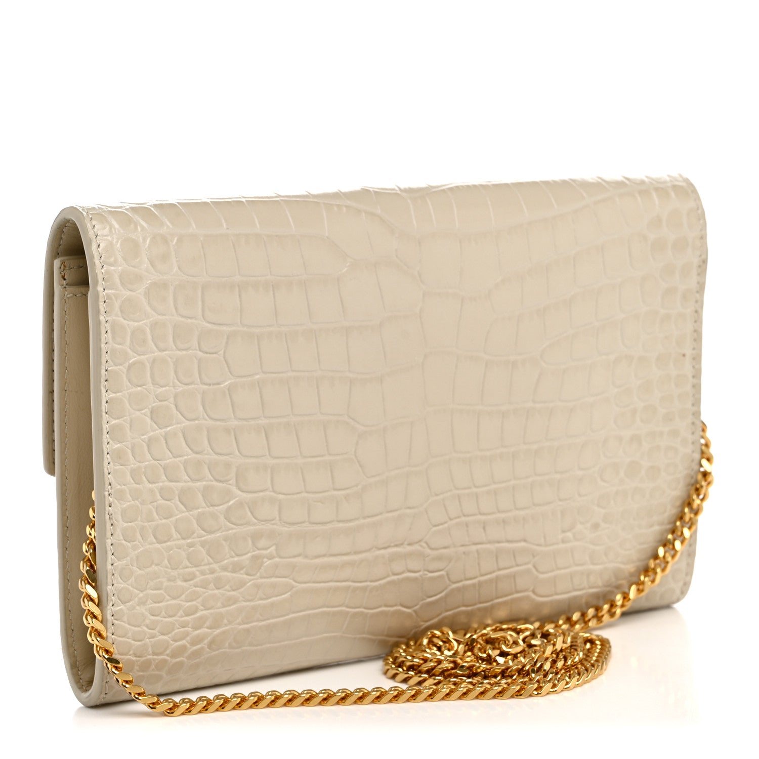 Saint Laurent Calfskin Crocodile Embossed Monogram Uptown Chain Wallet Crema Soft 4 of 13