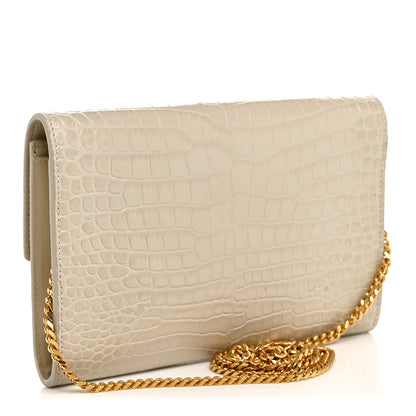 Saint Laurent Calfskin Crocodile Embossed Monogram Uptown Chain Wallet Crema Soft 4 of 13