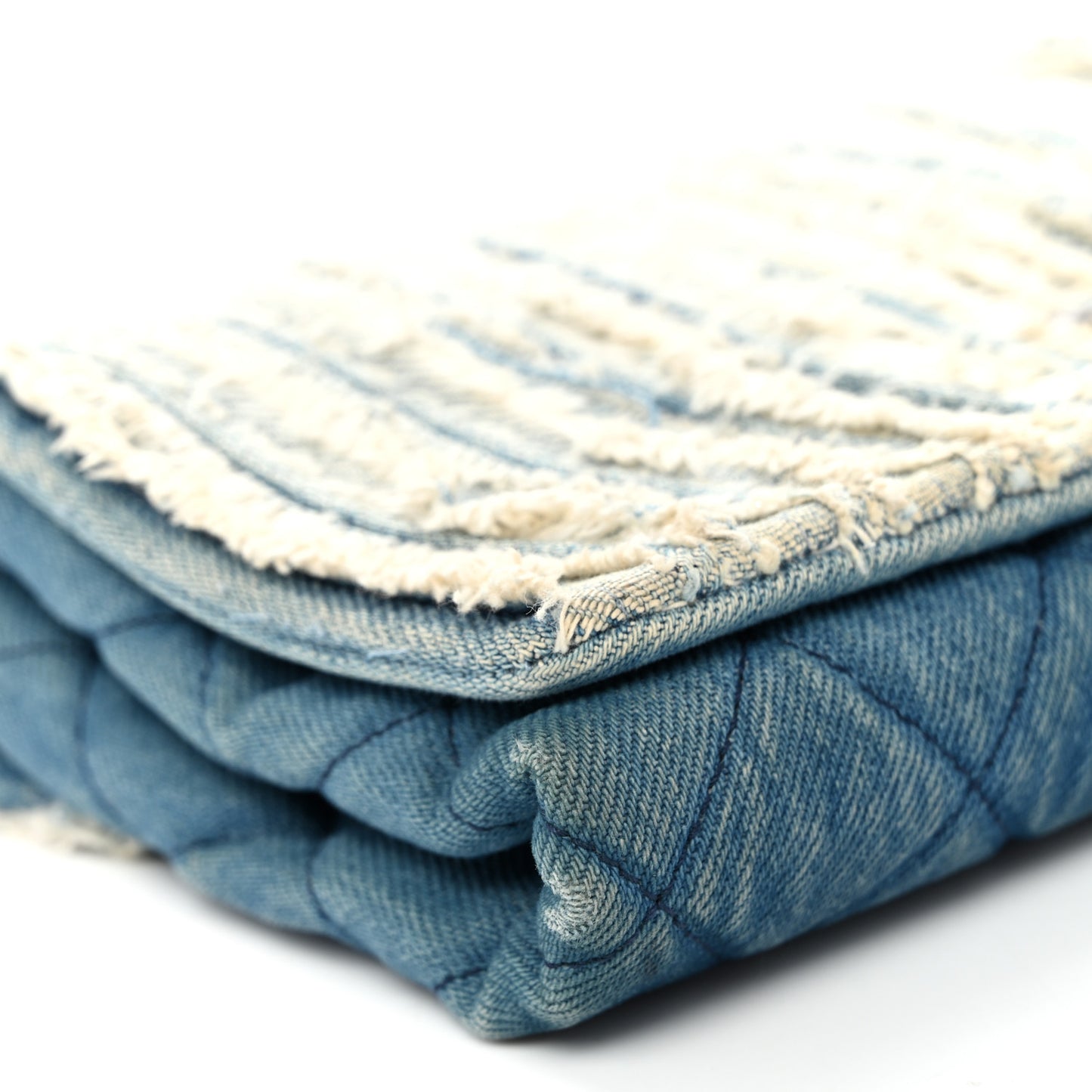 Denim Fringe Medium Single Flap Bag Blue