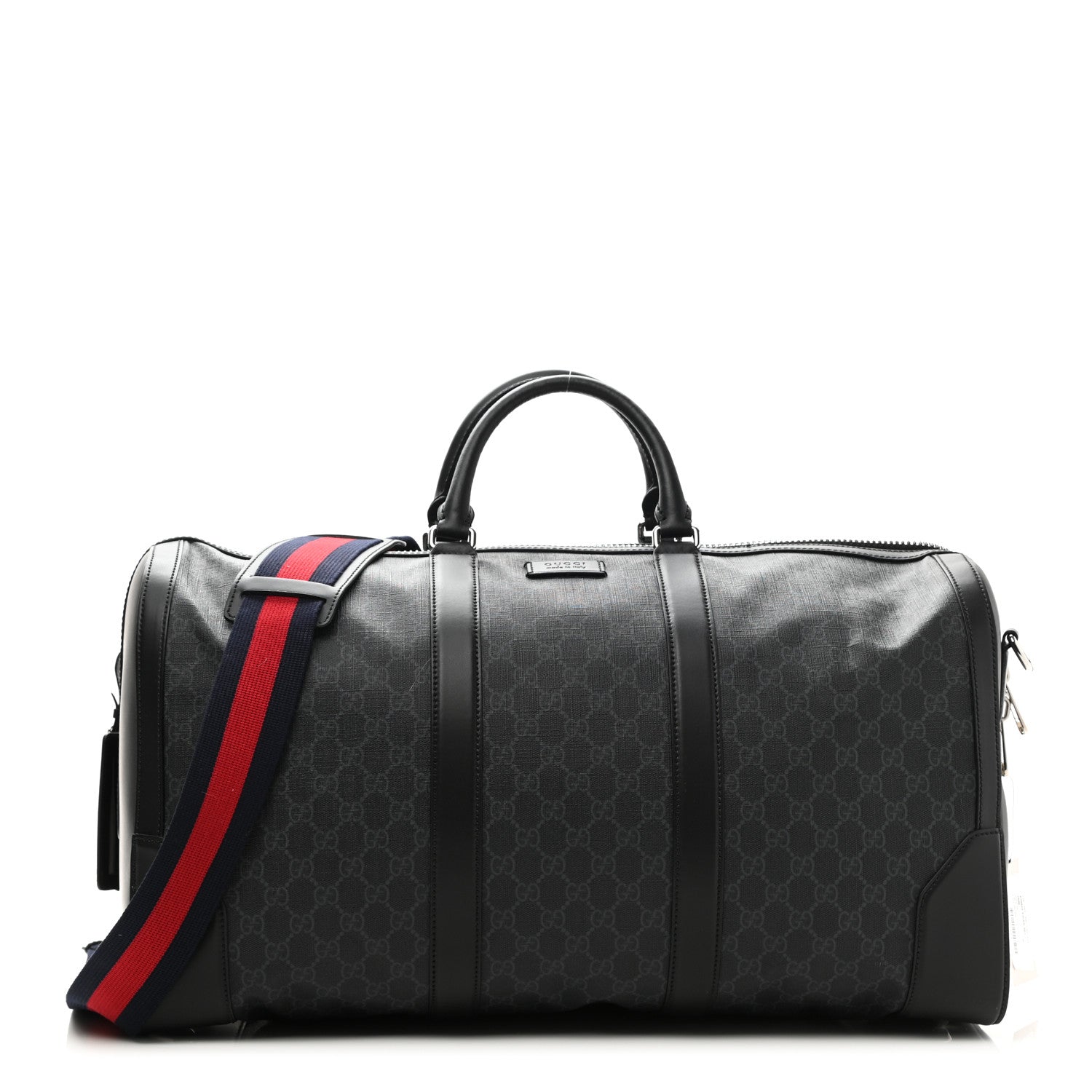 Gucci Soft GG Supreme Monogram Appia Calfskin Web Large Carry On Duffle Bag Black Grey 1 of 11