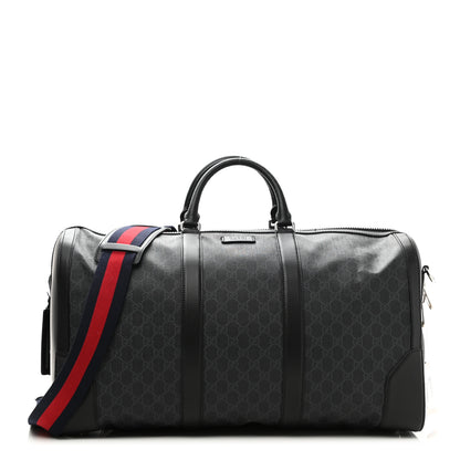 Gucci Soft GG Supreme Monogram Appia Calfskin Web Large Carry On Duffle Bag Black Grey 1 of 11