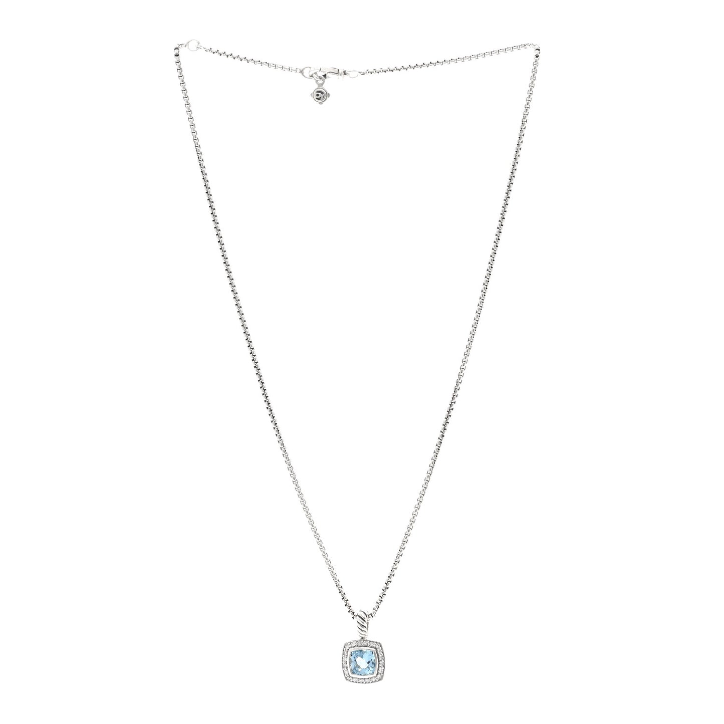 Sterling Silver Diamond Blue Topaz 7mm Petite Albion Pendant Necklace