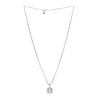 David Yurman Sterling Silver Diamond Blue Topaz 7mm Petite Albion Pendant Necklace 3 of 4