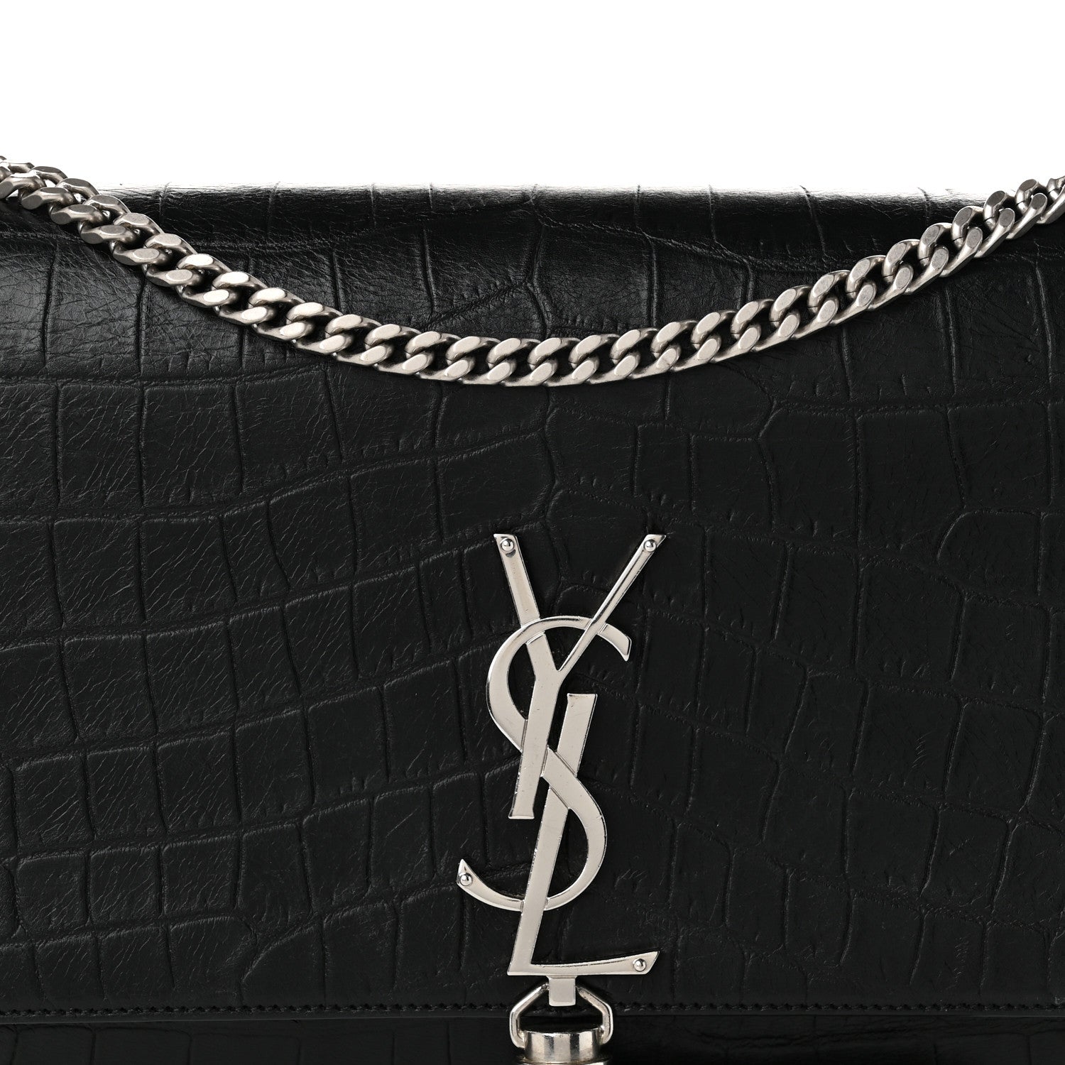 Saint Laurent Calfskin Crocodile Embossed Medium Classic Monogram Kate Tassel Satchel Black 8 of 11