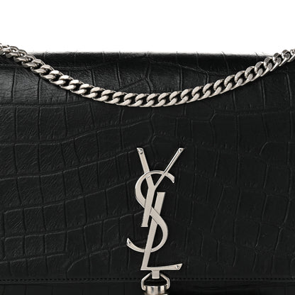 Saint Laurent Calfskin Crocodile Embossed Medium Classic Monogram Kate Tassel Satchel Black 8 of 11