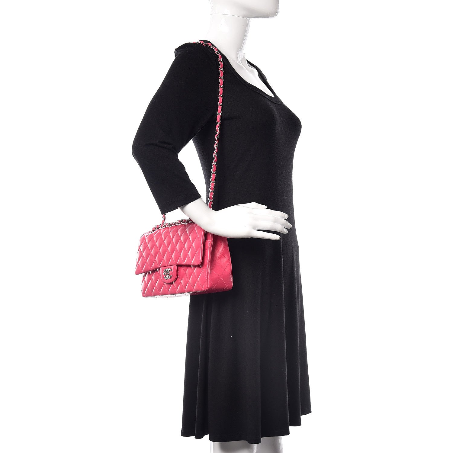 Chanel Lambskin Quilted Medium Double Flap Dark Pink 3 of 13