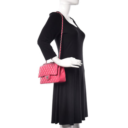 Chanel Lambskin Quilted Medium Double Flap Dark Pink 3 of 13