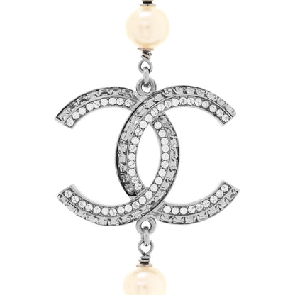 Chanel Pearl Beaded Enamel CC Coco Long Necklace Silver 4 of 6