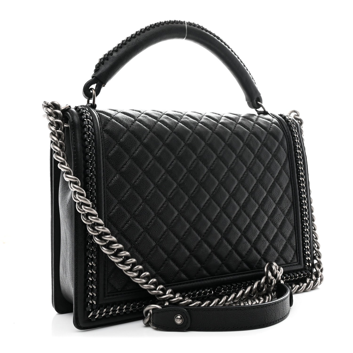 Chanel Calfskin Quilted Large Boy Top Handle Flap Black 3 of 10