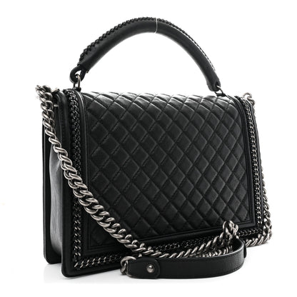 Chanel Calfskin Quilted Large Boy Top Handle Flap Black 3 of 10