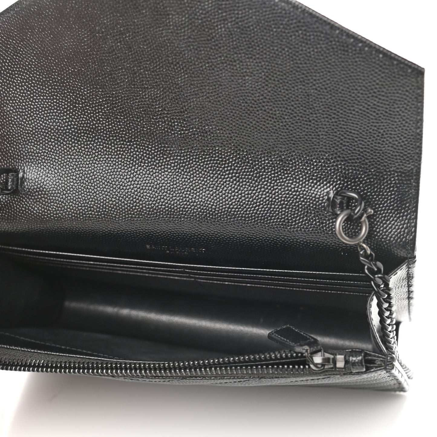 Grain De Poudre Matelasse Chevron Monogram Envelope Chain Wallet Black