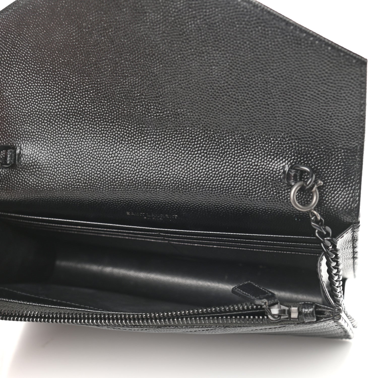 Saint Laurent Grain De Poudre Matelasse Chevron Monogram Envelope Chain Wallet Black 4 of 8