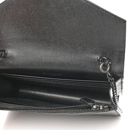 Saint Laurent Grain De Poudre Matelasse Chevron Monogram Envelope Chain Wallet Black 4 of 8