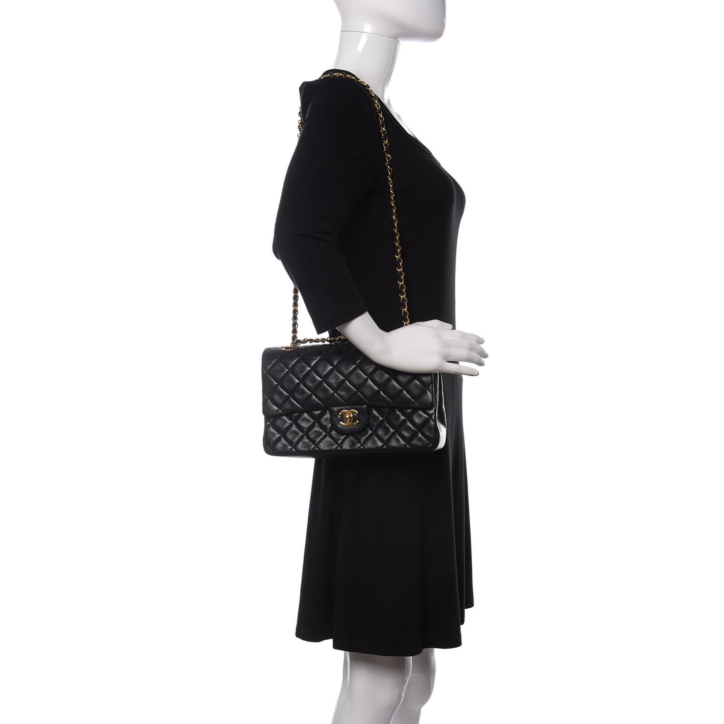 Lambskin Quilted Medium Double Flap Black