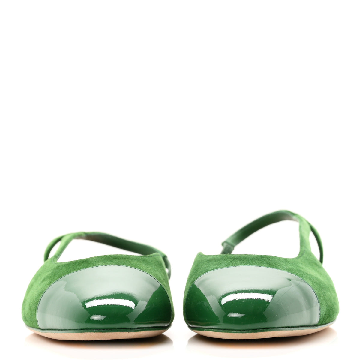 Suede Patent Calfskin CC Cap Toe Slingback Flats 38.5 Green