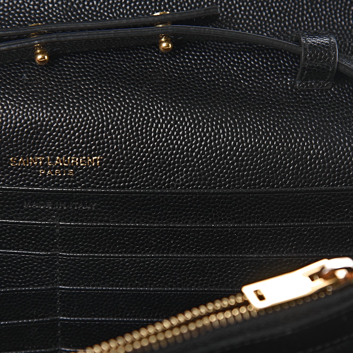 Saint Laurent Grain De Poudre Matelasse Chevron Monogram Chain Wallet Black 9 of 13