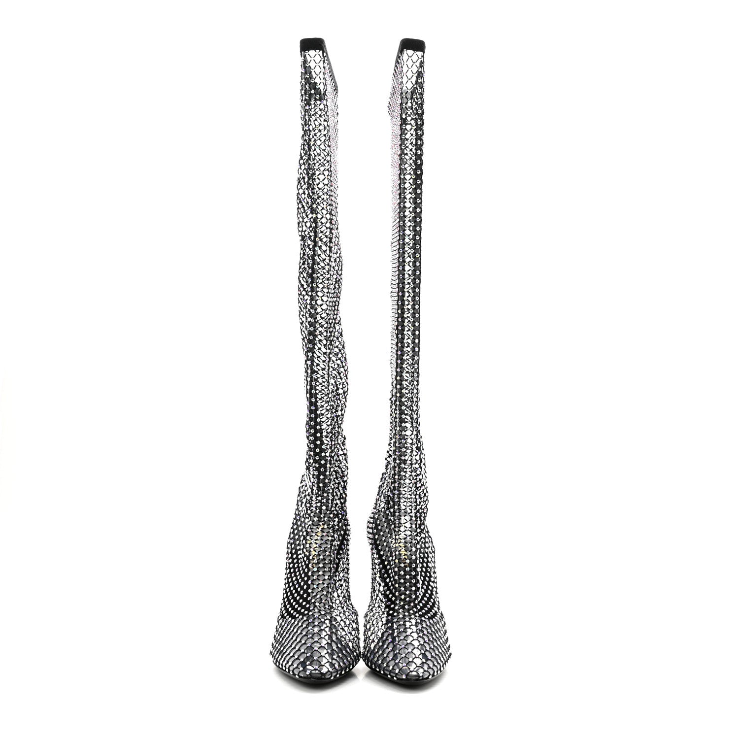 Saint Laurent Mesh Crystal 68 Knee High Boots 38.5 Pink Black 2 of 10