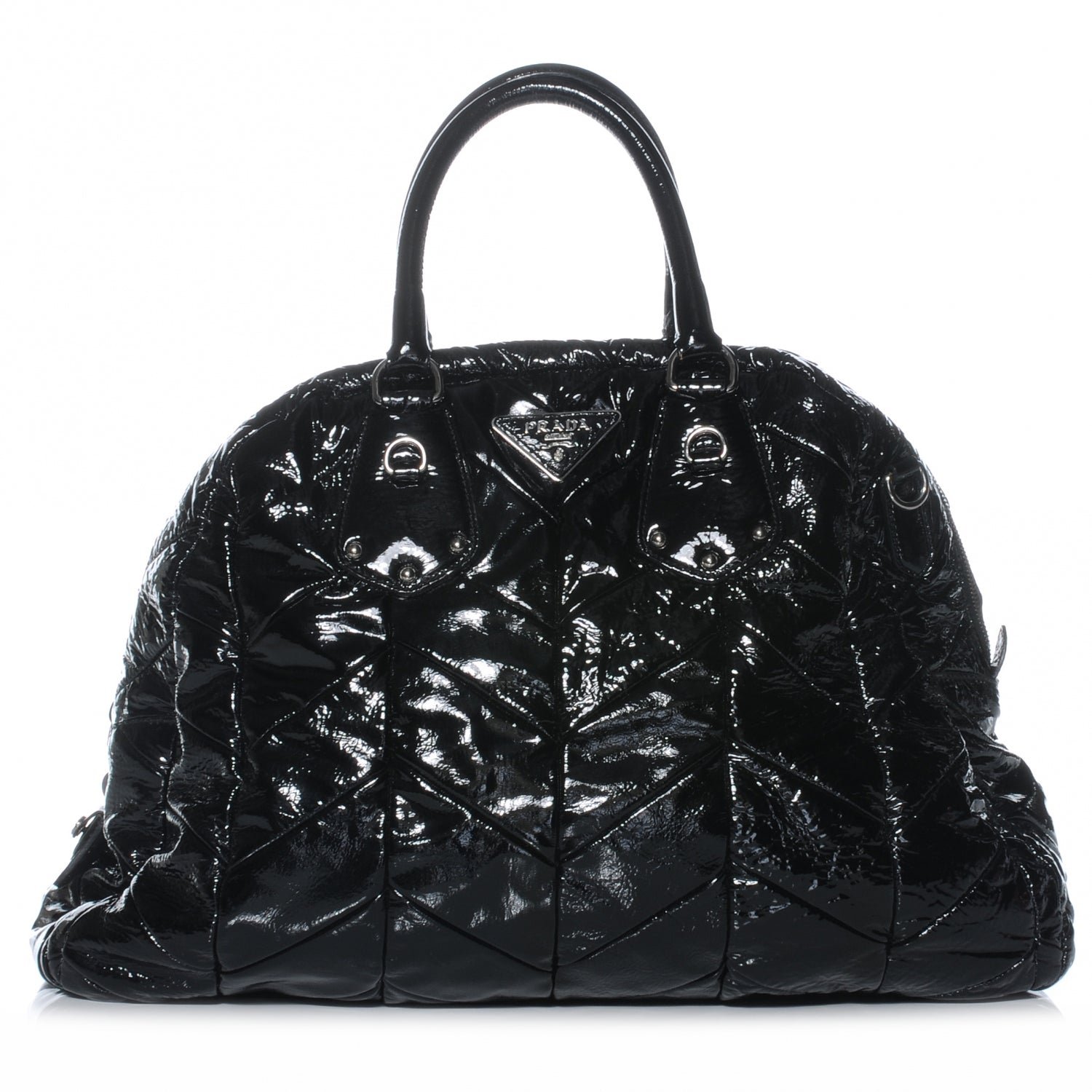 Prada Vernice Chevron Dome Satchel Black 1 of 8