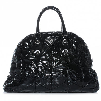 Prada Vernice Chevron Dome Satchel Black 1 of 8