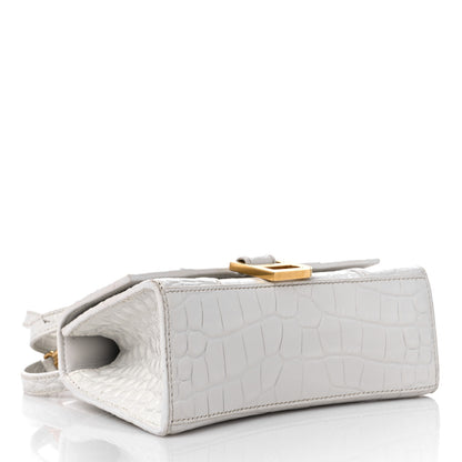 Balenciaga Shiny Calfskin Crocodile Embossed Hourglass Top Handle Bag XS White 4 of 16